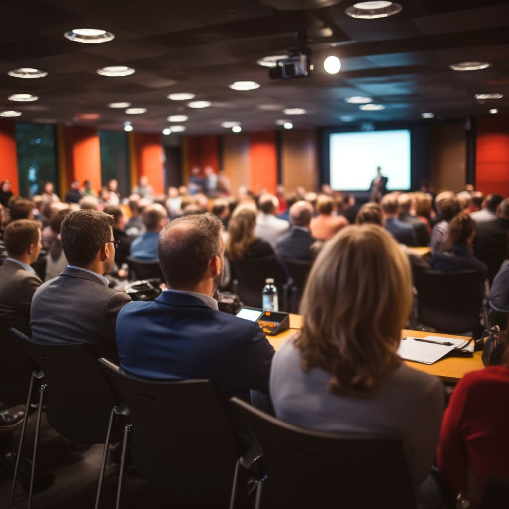 An audience at a conference talk